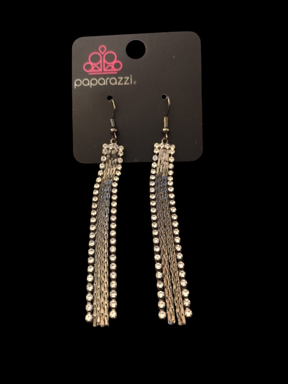 paparazzi Silver Rhinestone Multi-Strand Tassel Earrings